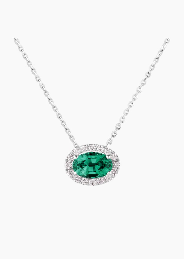 
                                                                                    Eléanor necklace in white gold with oval emerald and diamonds – Maison Lepage, French jeweler and designer since 1922.
                                                                            
