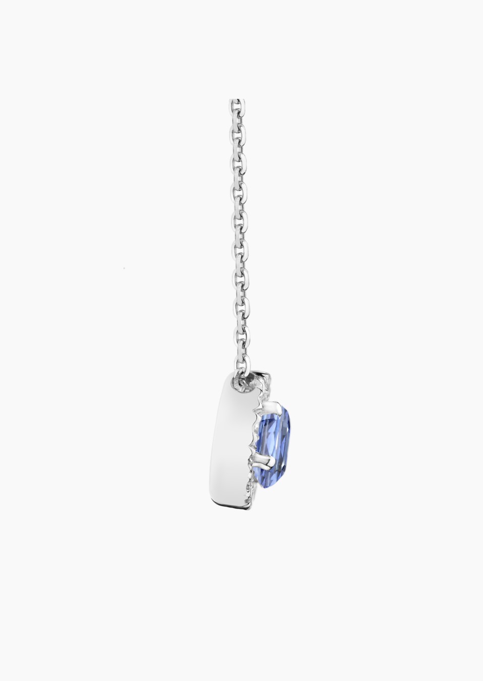 Eléanor necklace in white gold with oval blue sapphire and diamonds – Maison Lepage, jeweler and designer since 1922.