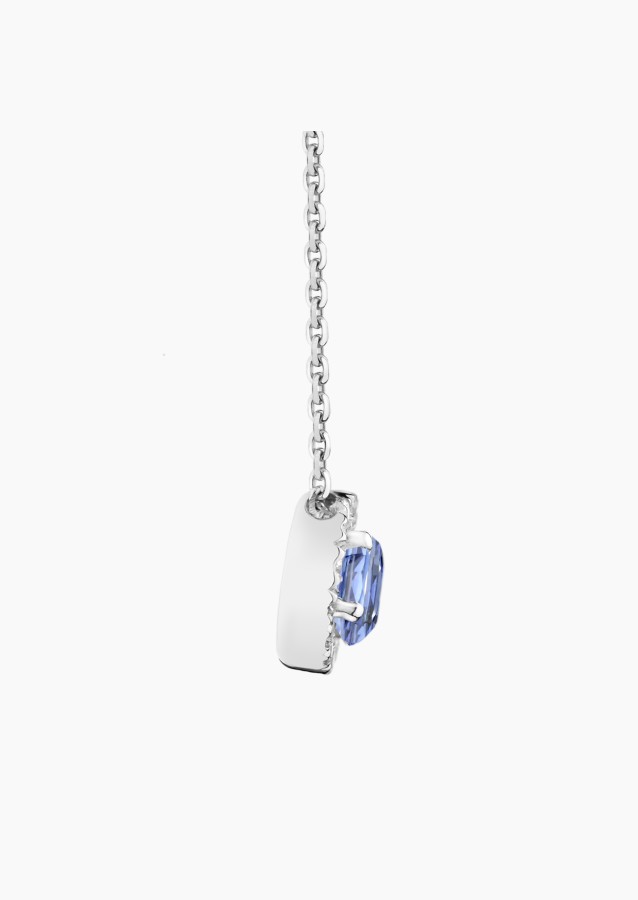 Collier Eléanor en or blanc, saphir bleu ovale et diamants - Maison Lepage joaillier créateur 1922