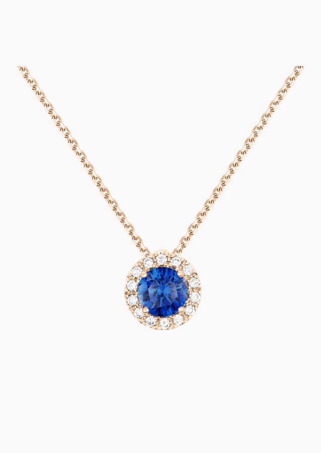 Collier Coquette en or rose, saphir bleu et diamants - Maison Lepage joaillier créateur français 1922