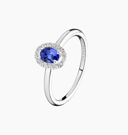 
                                                                                    Antoinette ring in white gold, oval blue sapphire and diamonds – Maison Lepage, French jeweler and designer since 1922.
                                                                            
