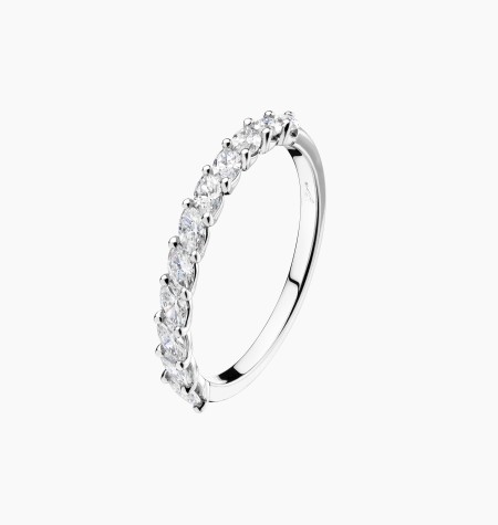 Suzanne wedding ring in white gold and navette cut diamonds 0,6 carat - Maison Lepage french jeweller 1922
