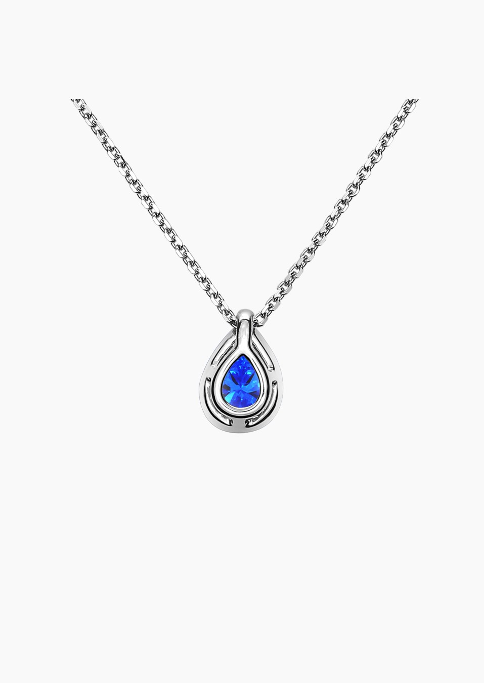 Collier Marceau en or blanc, saphir bleu poire et diamants brillants - Maison Lepage joaillier créateur français 1922