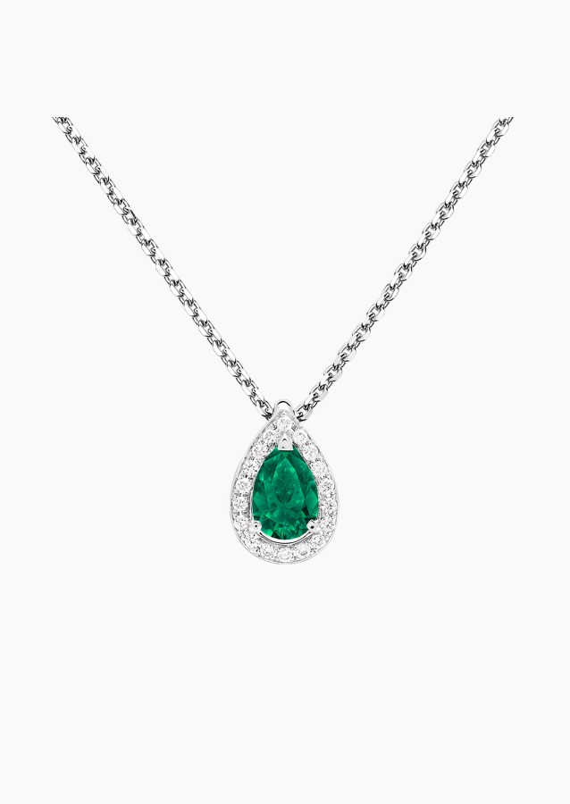 
                                                                                    Marceau necklace in white gold with pear-shaped emerald and brilliant-cut diamonds – Maison Lepage, French jeweler and designer 
                                                                            