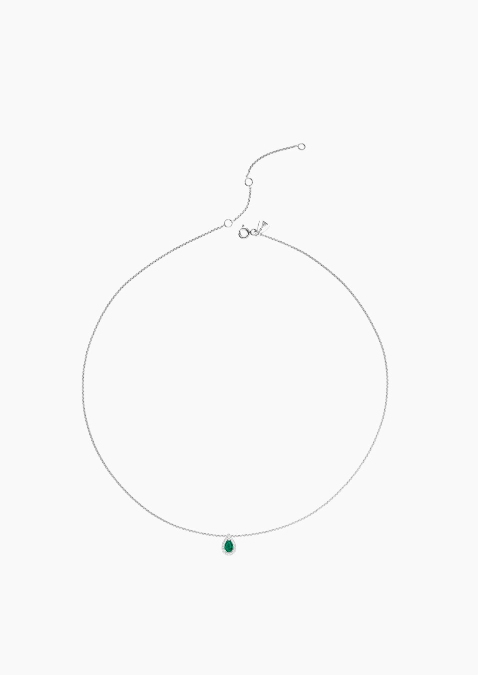 Marceau necklace in white gold with pear-shaped emerald and brilliant-cut diamonds – Maison Lepage, French jeweler and designer 