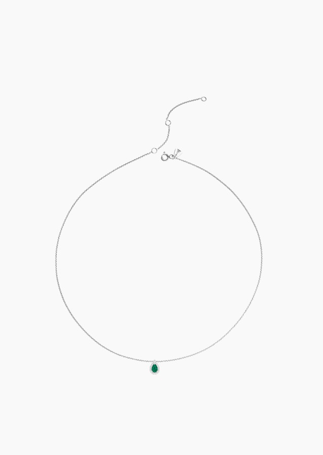 Marceau necklace in white gold with pear-shaped emerald and brilliant-cut diamonds – Maison Lepage, French jeweler and designer 
