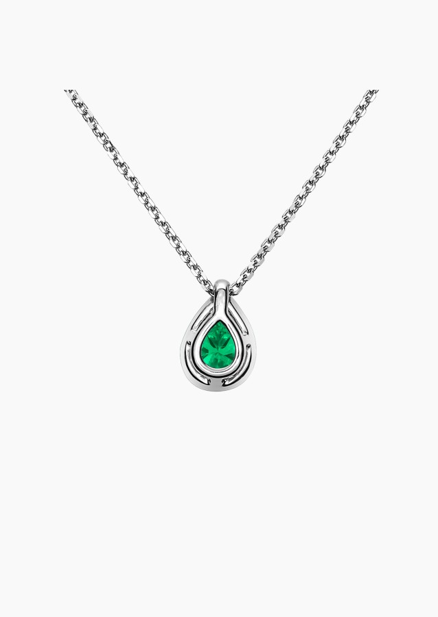 Marceau necklace in white gold with pear-shaped emerald and brilliant-cut diamonds – Maison Lepage, French jeweler and designer 