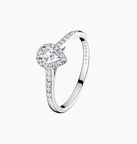 Marcel solitaire ring, engagement ring in 18k white gold with pear-shaped diamond and diamonds – Maison Lepage, French jeweler a