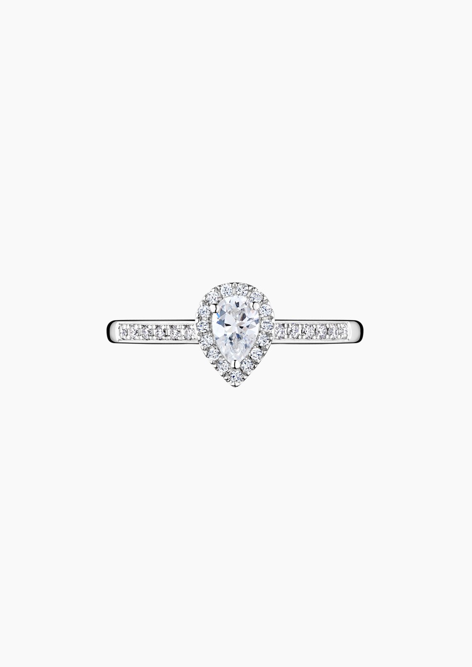 Solitaire Marcel, bague de fiançailles en or blanc 750 et diamant poire et diamants - Maison Lepage joaillier créateur français 