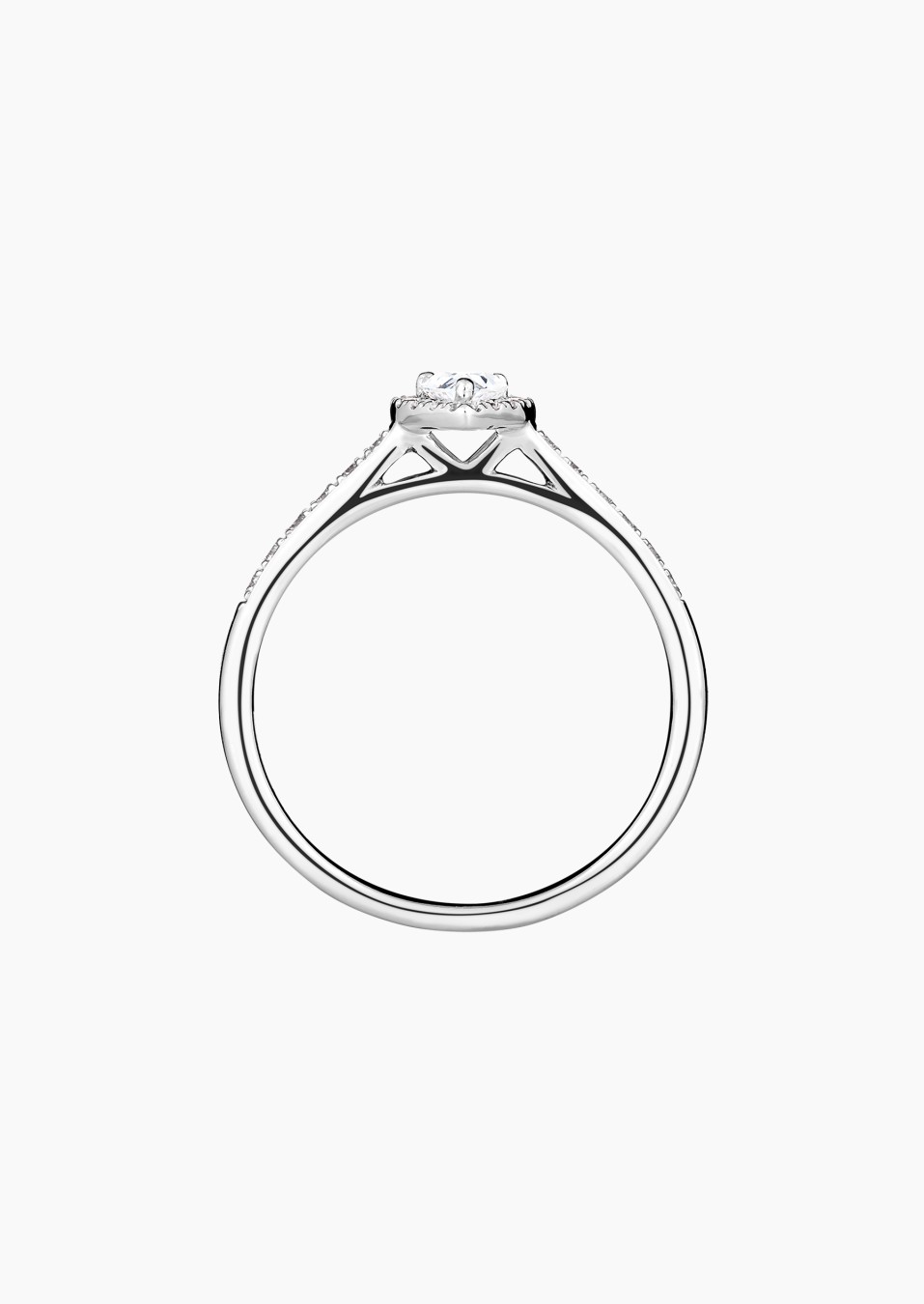 Marcel solitaire ring, engagement ring in 18k white gold with pear-shaped diamond and diamonds – Maison Lepage, French jeweler a