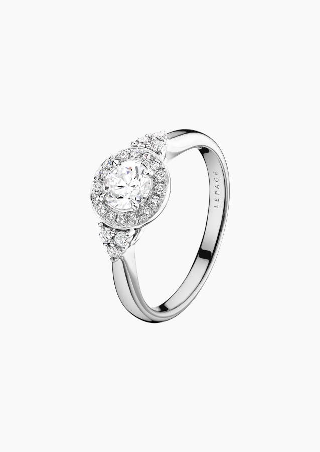 Pompadour solitaire ring, engagement ring in 18k white gold and diamonds – Maison Lepage, French jeweler and designer since 1922