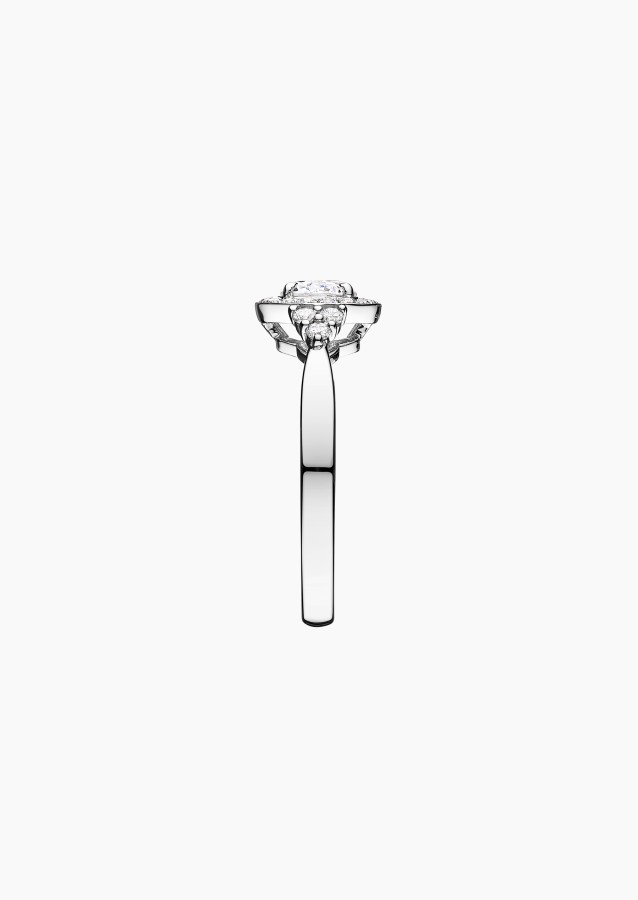 Pompadour solitaire ring, engagement ring in 18k white gold and diamonds – Maison Lepage, French jeweler and designer since 1922