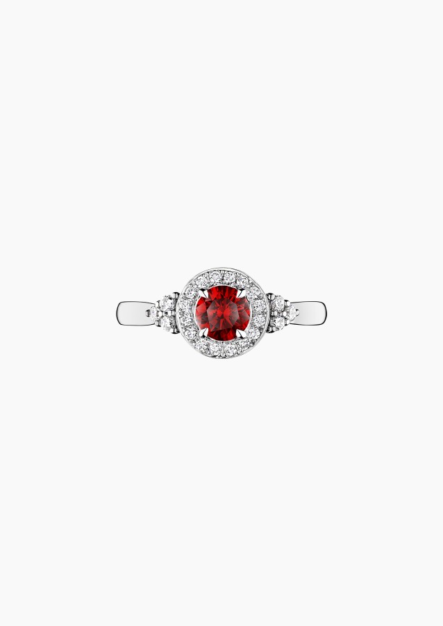Pompadour solitaire ring in 18k white gold with ruby and diamonds – Maison Lepage, French jeweler and designer since 1922.