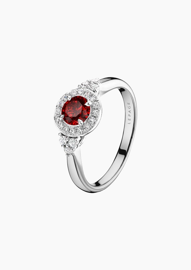 
                                                                                    Pompadour solitaire ring in 18k white gold with ruby and diamonds – Maison Lepage, French jeweler and designer since 1922.
                                                                            