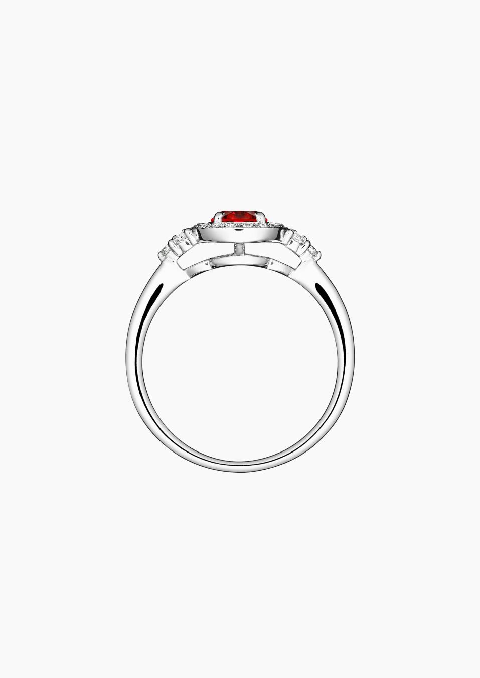 Pompadour solitaire ring in 18k white gold with ruby and diamonds – Maison Lepage, French jeweler and designer since 1922.