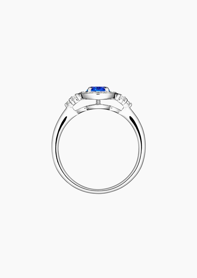 Pompadour solitaire ring in 18k white gold with blue sapphire and diamonds – Maison Lepage, French jeweler and designer since 19