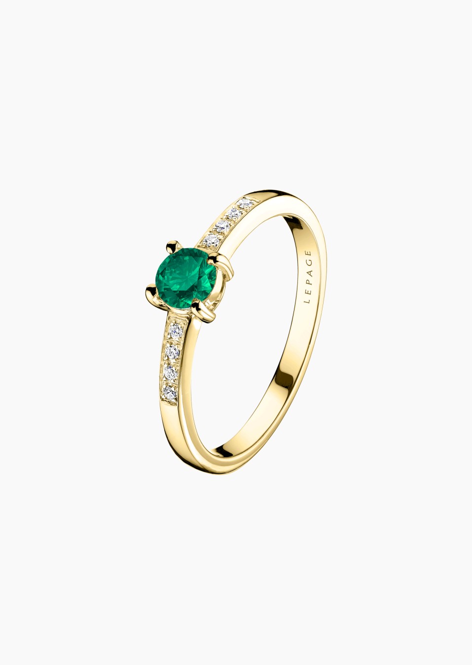 Solitaire Aristide en or jaune, émeraude et diamants - Bijou Maison Lepage joaillier créateur 1922