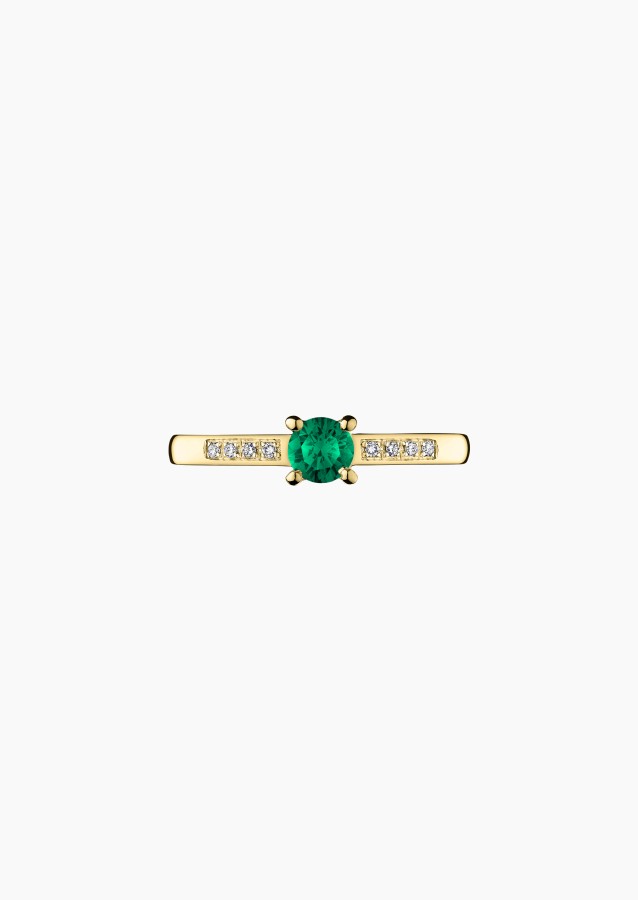 Solitaire Aristide en or jaune, émeraude et diamants - Bijou Maison Lepage joaillier créateur 1922
