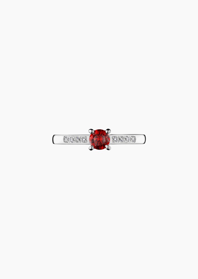 Aristide solitaire ring in white gold with ruby and diamonds – Maison Lepage, French jeweler and designer since 1922.