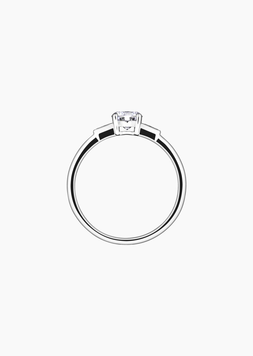 Solitaire Albert, bague de fiançailles en or blanc 750 et diamants brillant et baguettes - Maison Lepage joaillier créateur fran