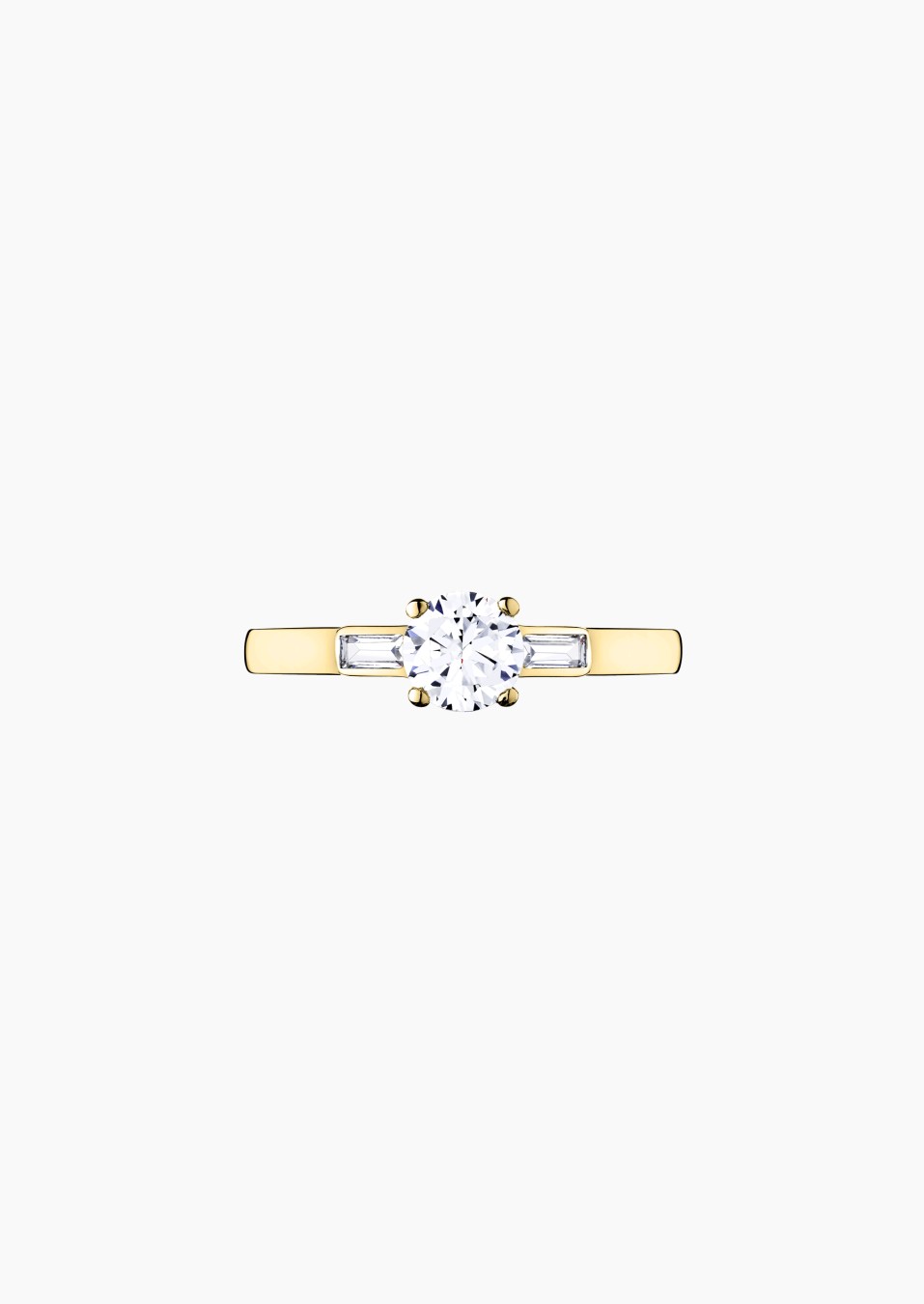 Solitaire Albert, bague de fiançailles en or jaune 750 et diamants brillant et baguettes - Maison Lepage joaillier créateur fran