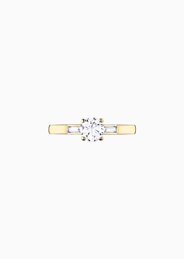 Solitaire Albert, bague de fiançailles en or jaune 750 et diamants brillant et baguettes - Maison Lepage joaillier créateur fran
