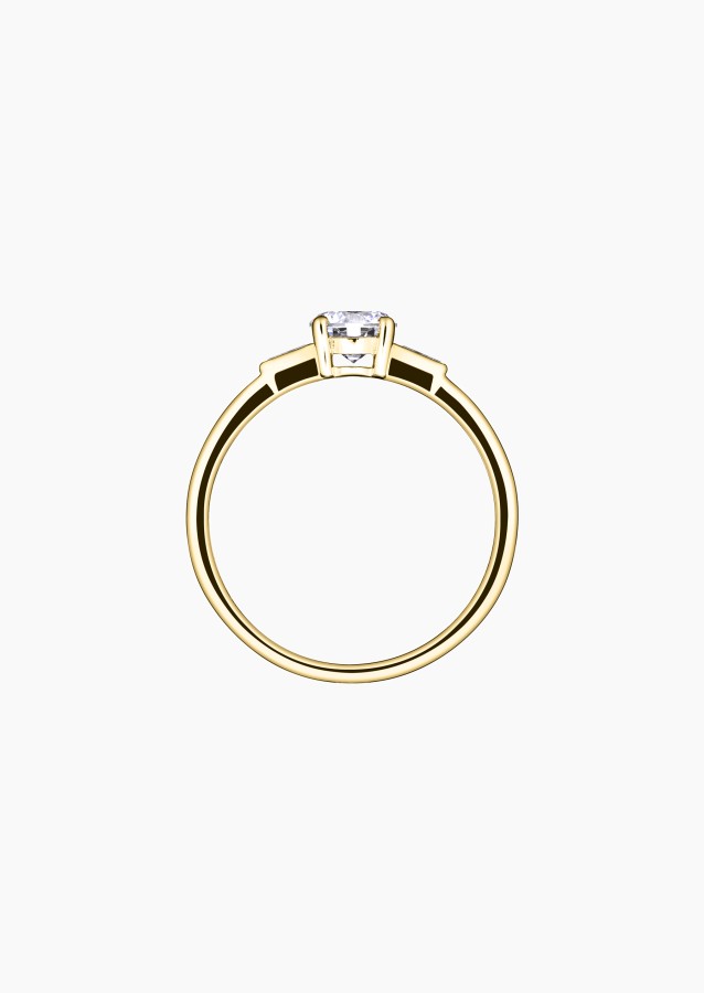 Albert solitaire ring, engagement ring in 18k yellow gold with brilliant-cut and baguette diamonds – Maison Lepage, French jewel