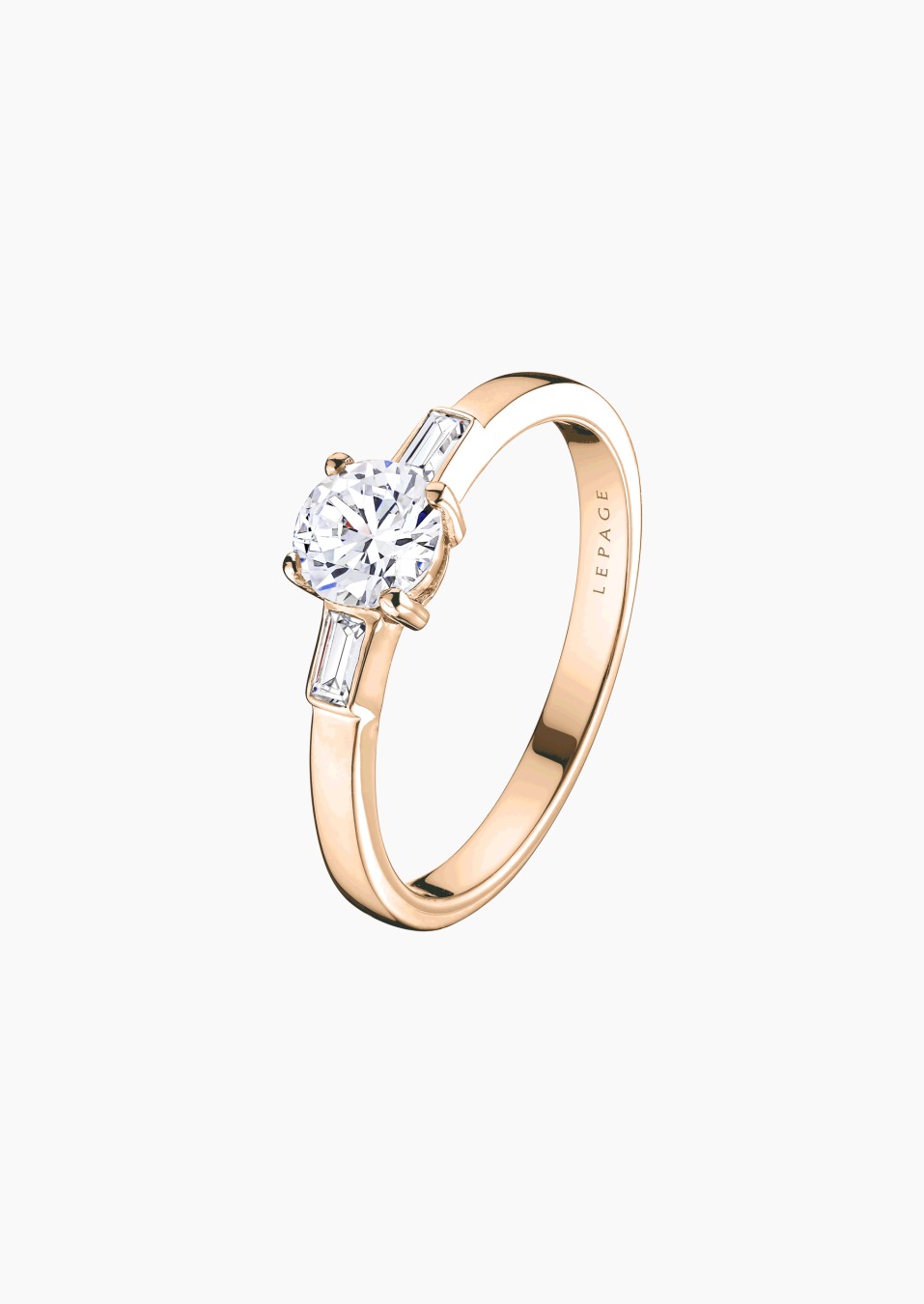 Solitaire Albert, bague de fiançailles en or rose 750 et diamants brillant et baguettes - Maison Lepage joaillier créateur franç