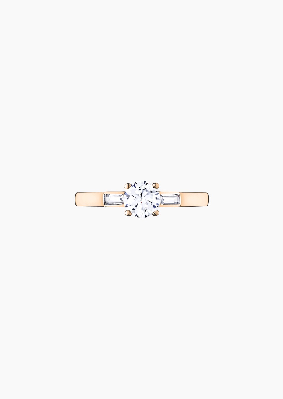 Solitaire Albert, bague de fiançailles en or rose 750 et diamants brillant et baguettes - Maison Lepage joaillier créateur franç