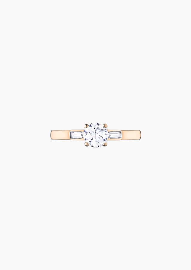 Albert solitaire ring, engagement ring in 18k rose gold with brilliant-cut and baguette diamonds – Maison Lepage, French jeweler