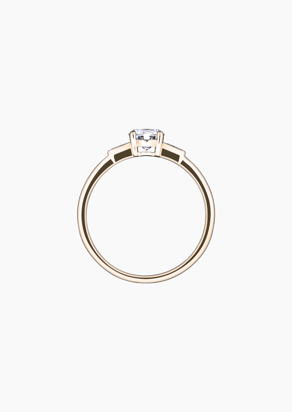 Solitaire Albert, bague de fiançailles en or rose 750 et diamants brillant et baguettes - Maison Lepage joaillier créateur franç