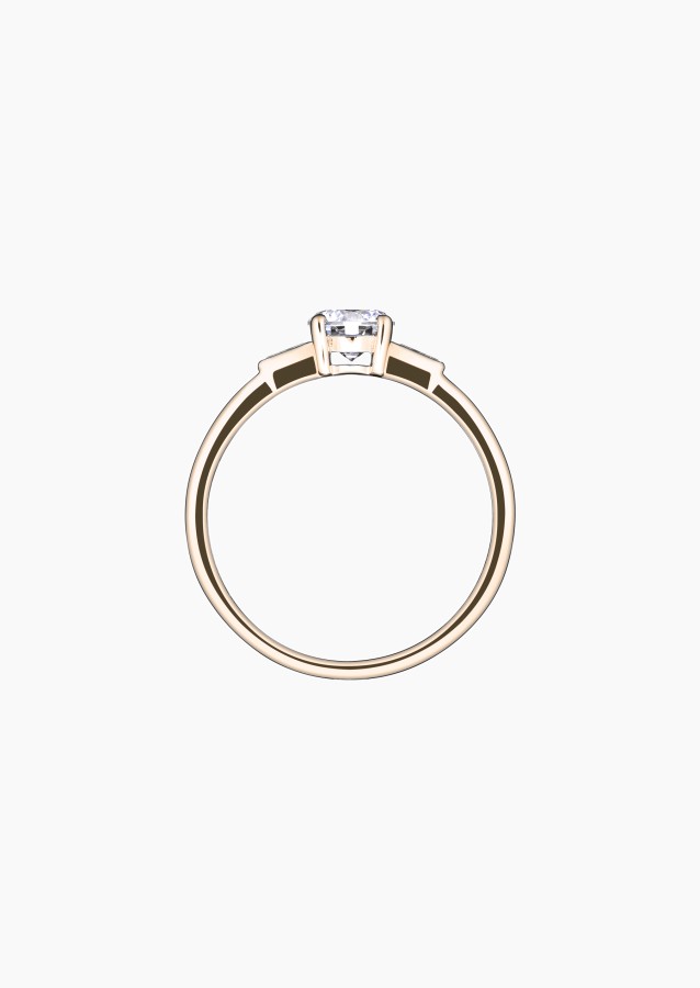 Solitaire Albert, bague de fiançailles en or rose 750 et diamants brillant et baguettes - Maison Lepage joaillier créateur franç