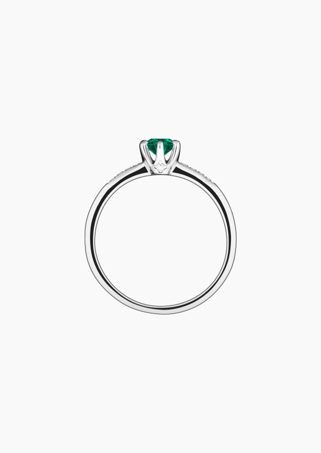 Achille solitaire ring, in 18k white gold with emerald and diamond – Maison Lepage, French jeweler and designer since 1922.