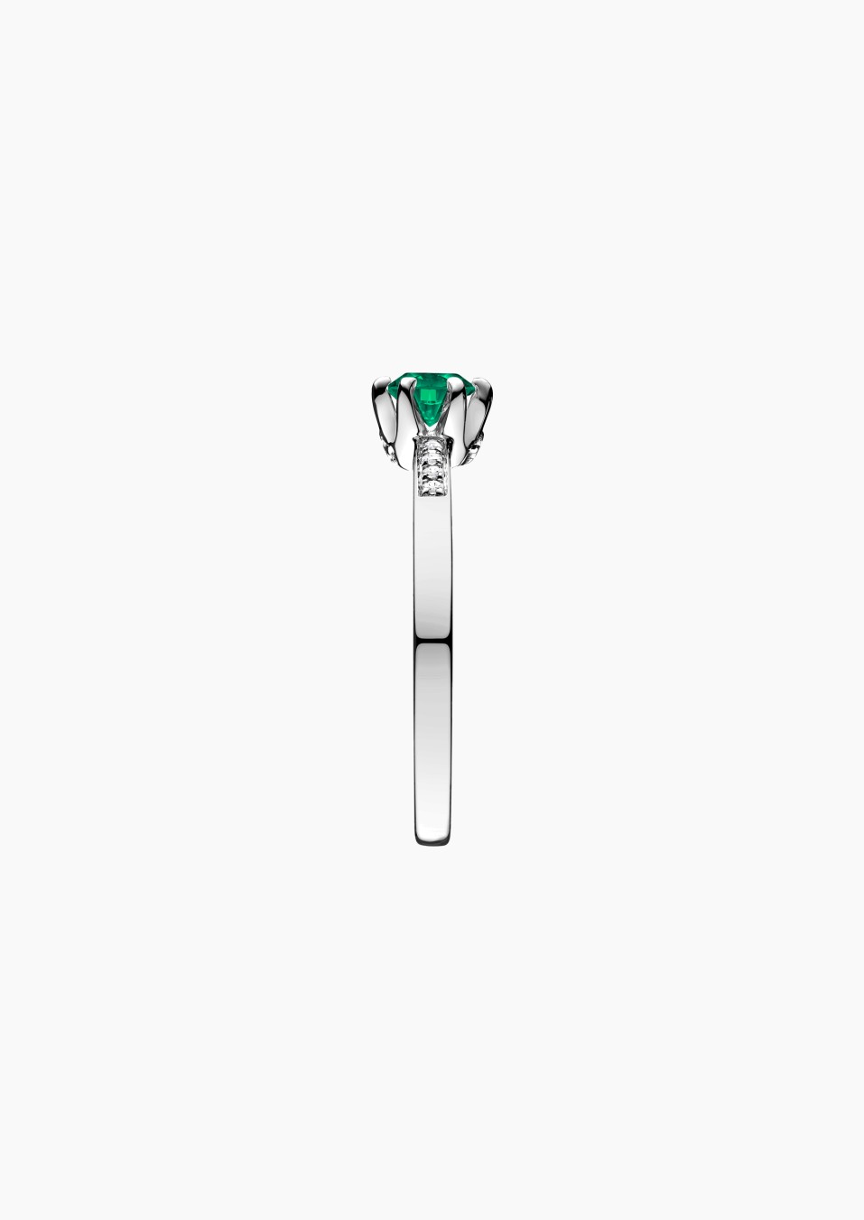 Achille solitaire ring, in 18k white gold with emerald and diamond – Maison Lepage, French jeweler and designer since 1922.
