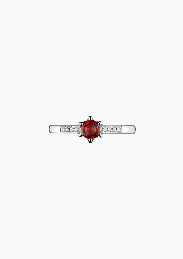 Achille solitaire ring, in 18k white gold with ruby and diamond – Maison Lepage, French jeweler and designer since 1922.