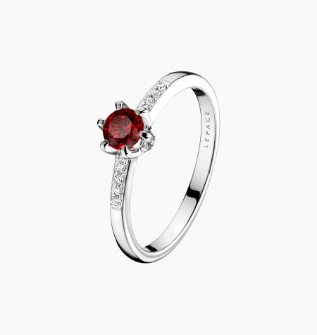 
                                                                                    Achille solitaire ring, in 18k white gold with ruby and diamond – Maison Lepage, French jeweler and designer since 1922.
                                                                            
