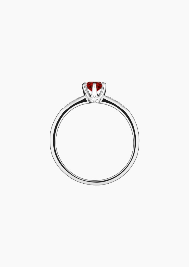 Achille solitaire ring, in 18k white gold with ruby and diamond – Maison Lepage, French jeweler and designer since 1922.