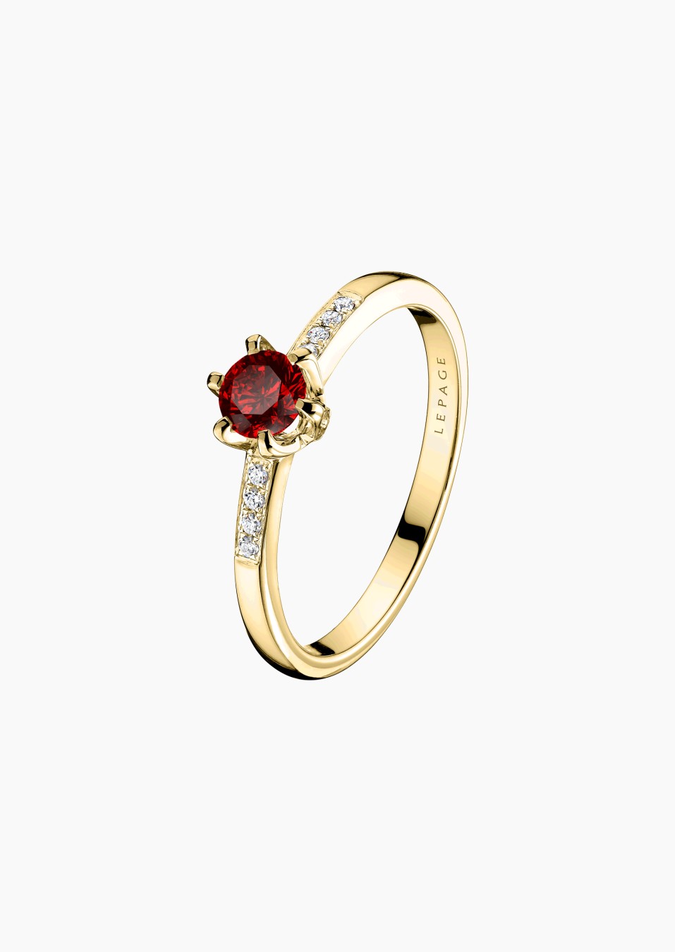 Achille solitaire ring, in 18k yellow gold with ruby and diamond – Maison Lepage, French jeweler and designer since 1922.