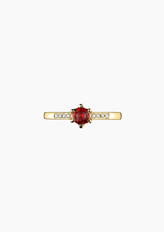 Achille solitaire ring, in 18k yellow gold with ruby and diamond – Maison Lepage, French jeweler and designer since 1922.