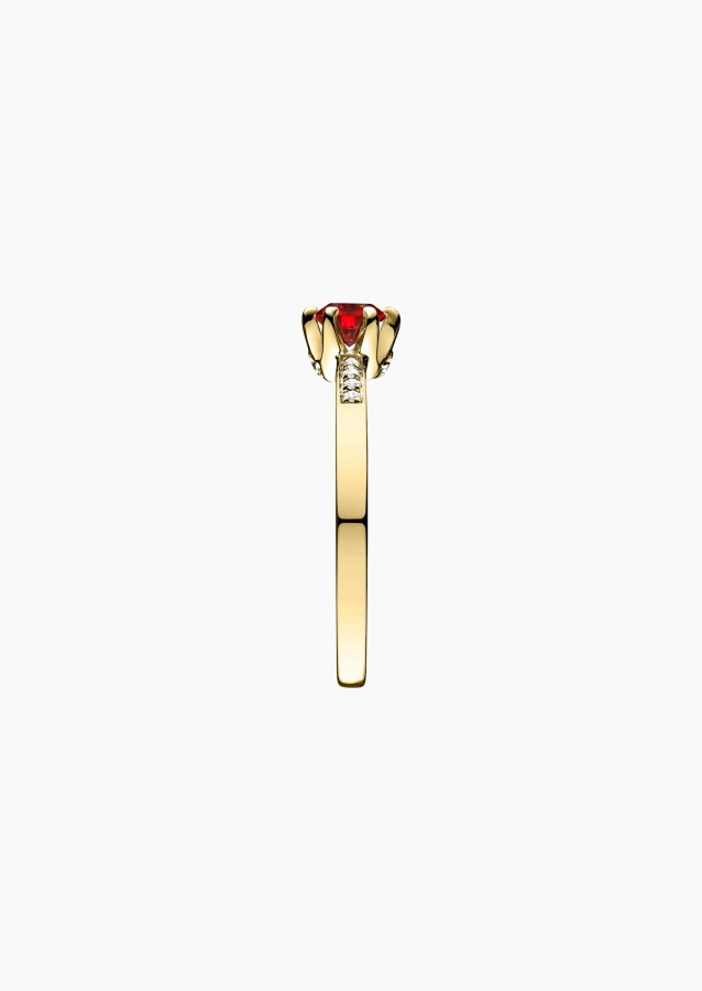 Achille solitaire ring, in 18k yellow gold with ruby and diamond – Maison Lepage, French jeweler and designer since 1922.