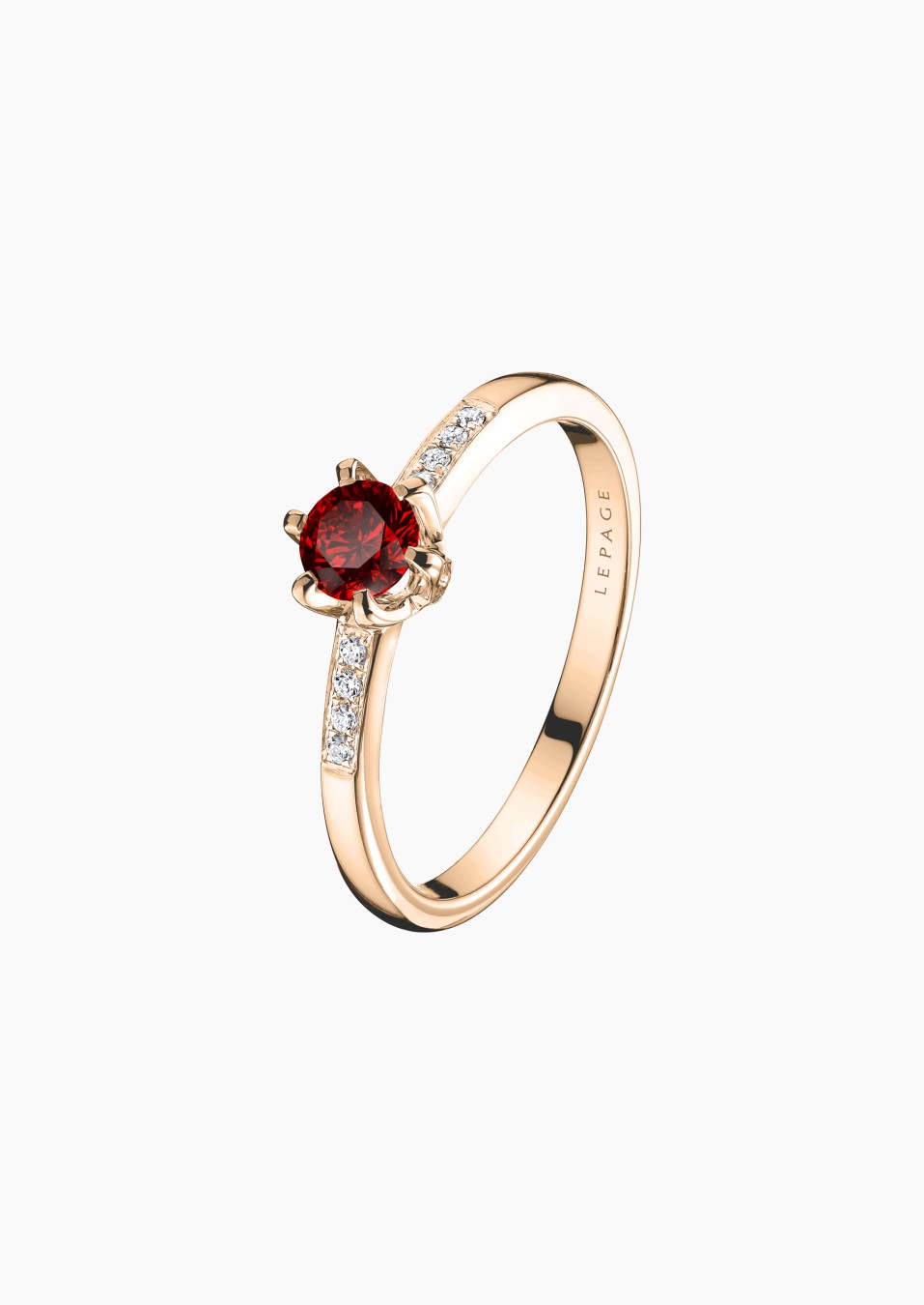Achille solitaire ring, in 18k rose gold with ruby and diamond – Maison Lepage, French jeweler and designer since 1922.