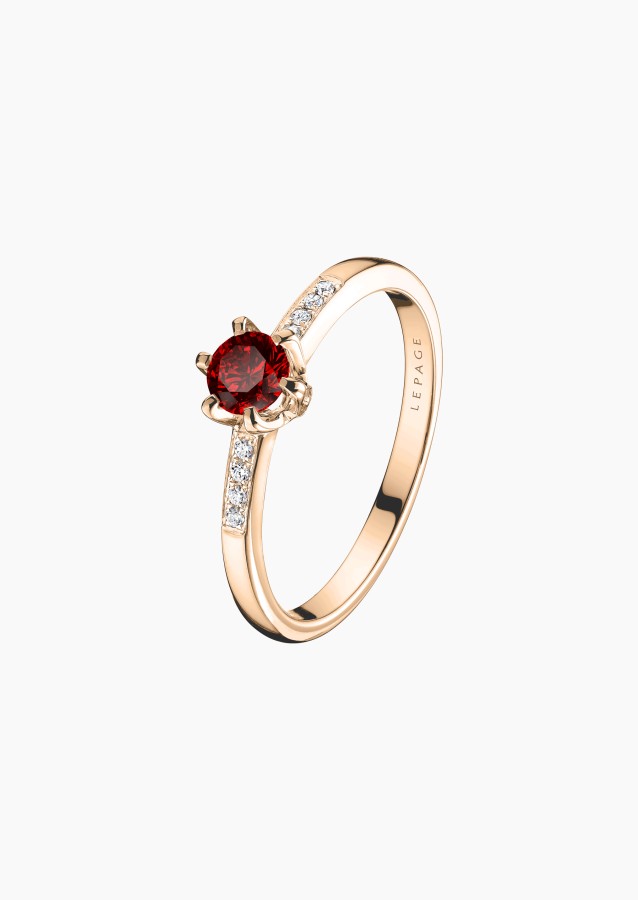 Achille solitaire ring, in 18k rose gold with ruby and diamond – Maison Lepage, French jeweler and designer since 1922.