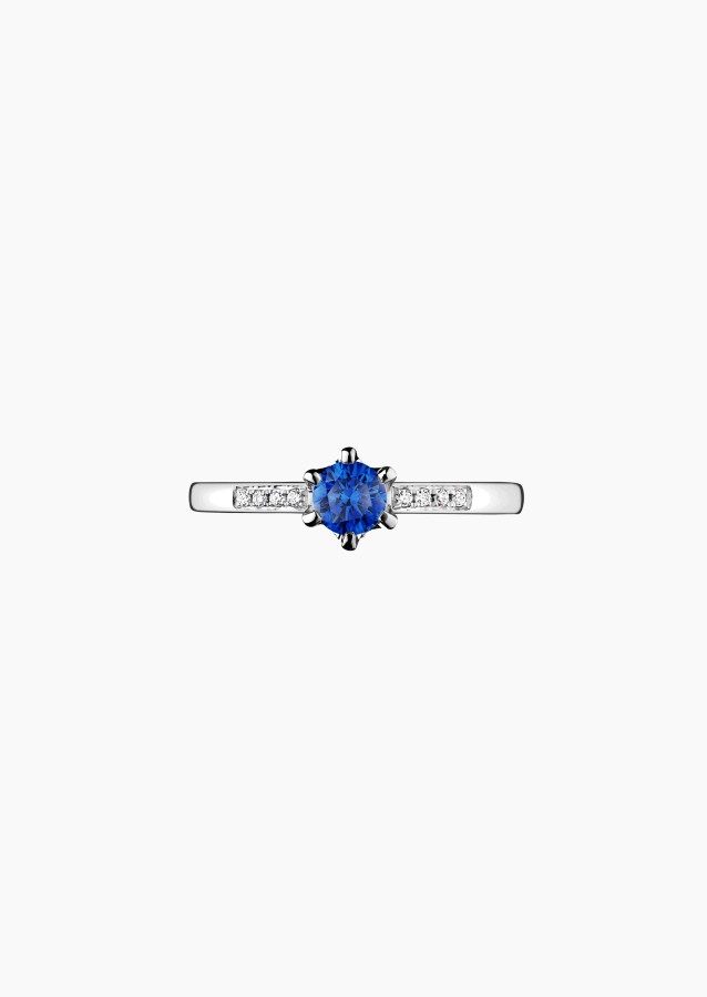 Achille solitaire ring in 18k white gold with blue sapphire and diamond – Maison Lepage, French jeweler and designer since 1922.