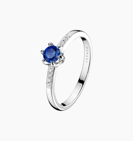 
                                                                                    Achille solitaire ring in 18k white gold with blue sapphire and diamond – Maison Lepage, French jeweler and designer since 1922.
                                                                            