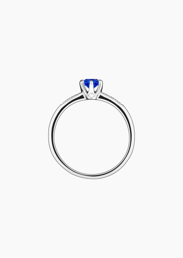 Achille solitaire ring in 18k white gold with blue sapphire and diamond – Maison Lepage, French jeweler and designer since 1922.