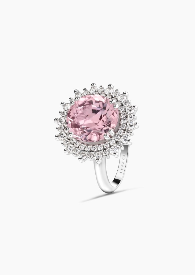 Bague La Coquette, pièce exceptionnelle en or blanc, tourmaline rose et diamants brillants - Maison Lepage joaillier créateur fr