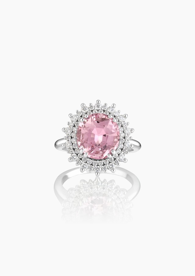 Bague La Coquette, pièce exceptionnelle en or blanc, tourmaline rose et diamants brillants - Maison Lepage joaillier créateur fr