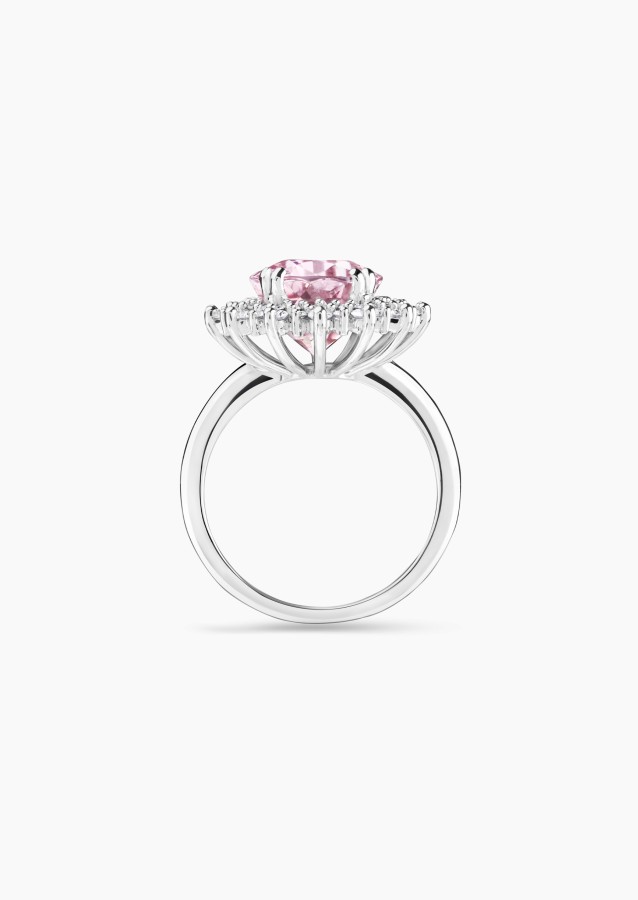 Bague La Coquette, pièce exceptionnelle en or blanc, tourmaline rose et diamants brillants - Maison Lepage joaillier créateur fr