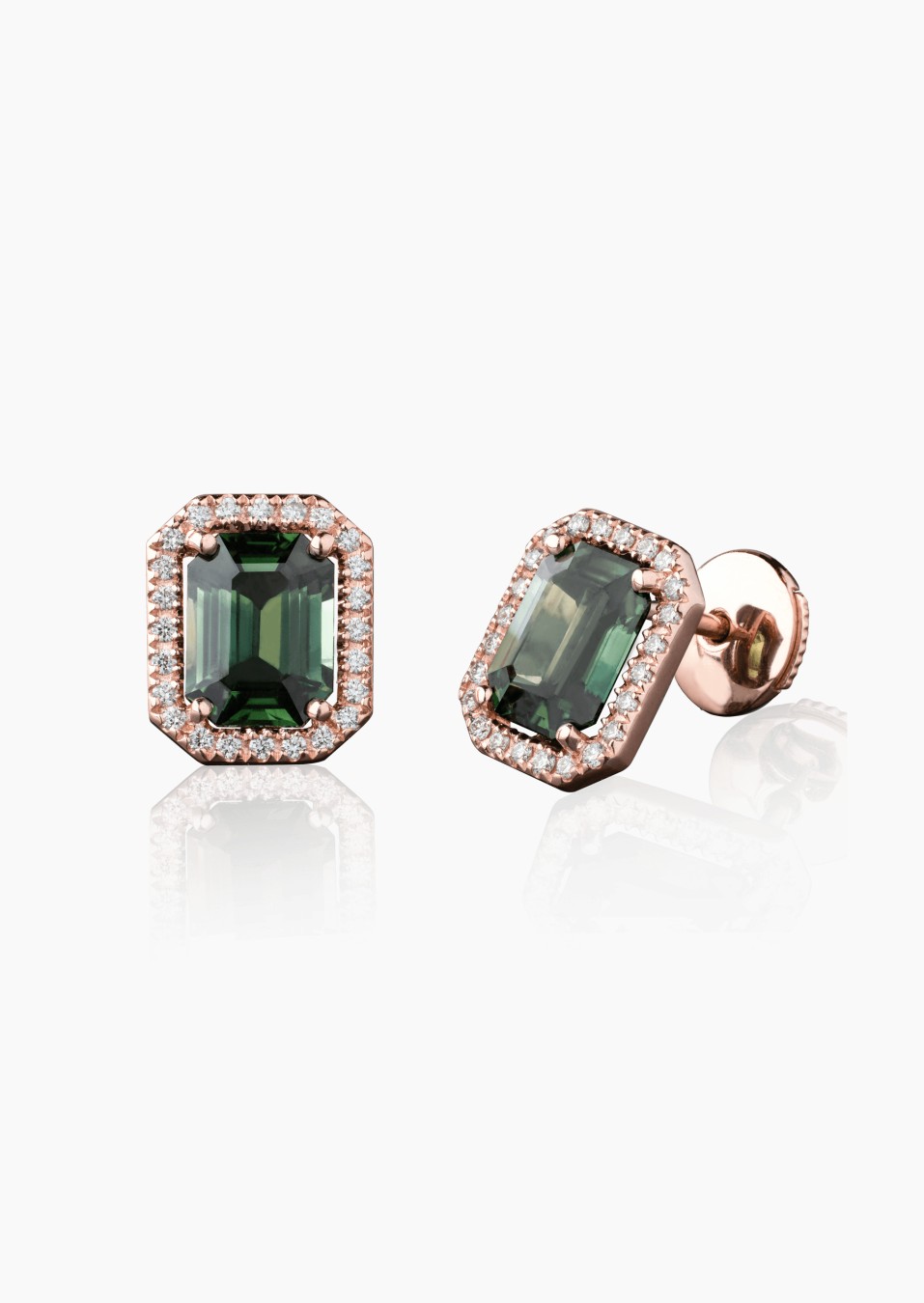 Boucles d'oreilles Marie Lou en or rose, saphirs verts et diamants / Lepage