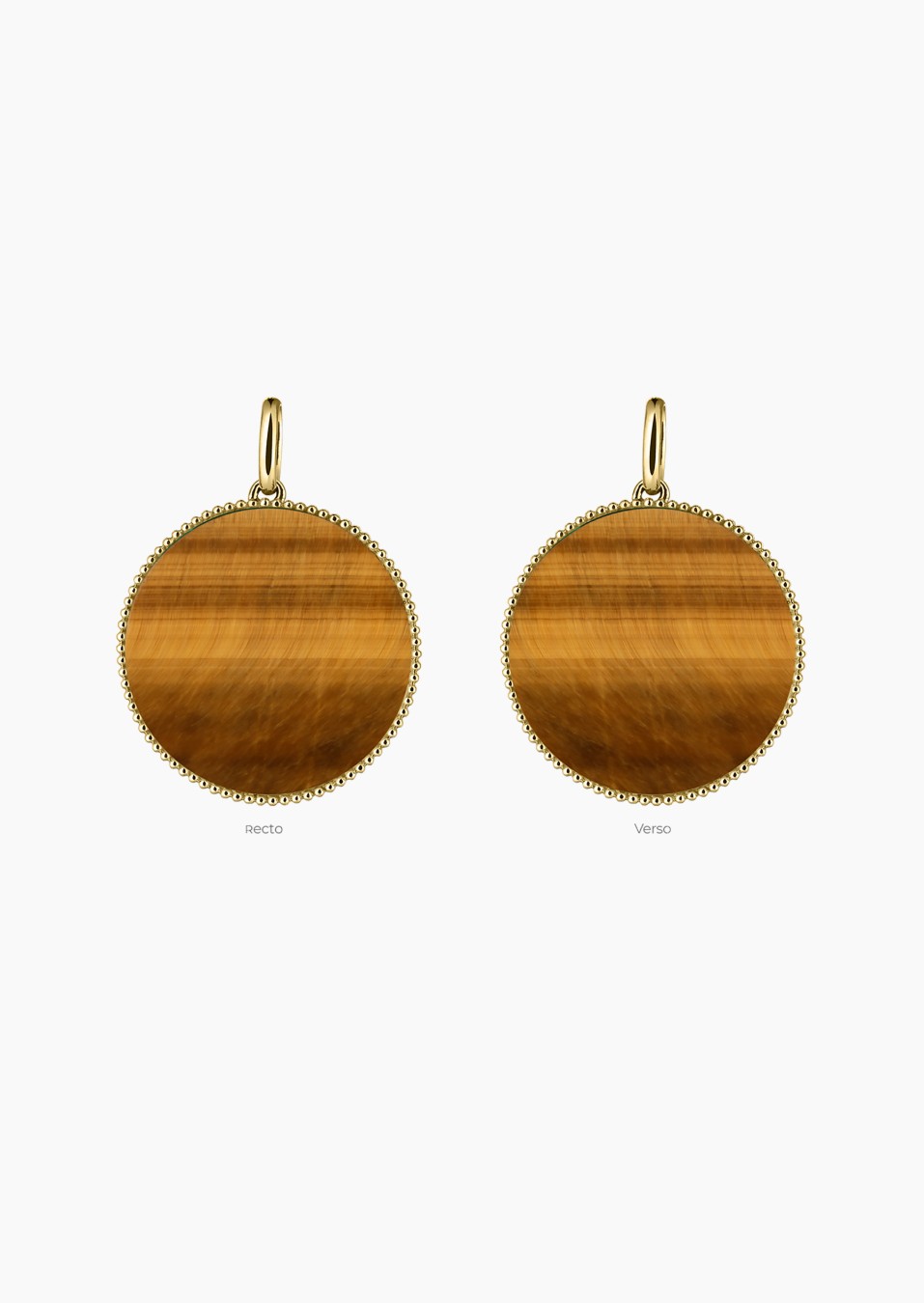 Colette Lune Perlée medal in yellow gold with tiger’s eye – Maison Lepage, French jeweler and designer since 1922.